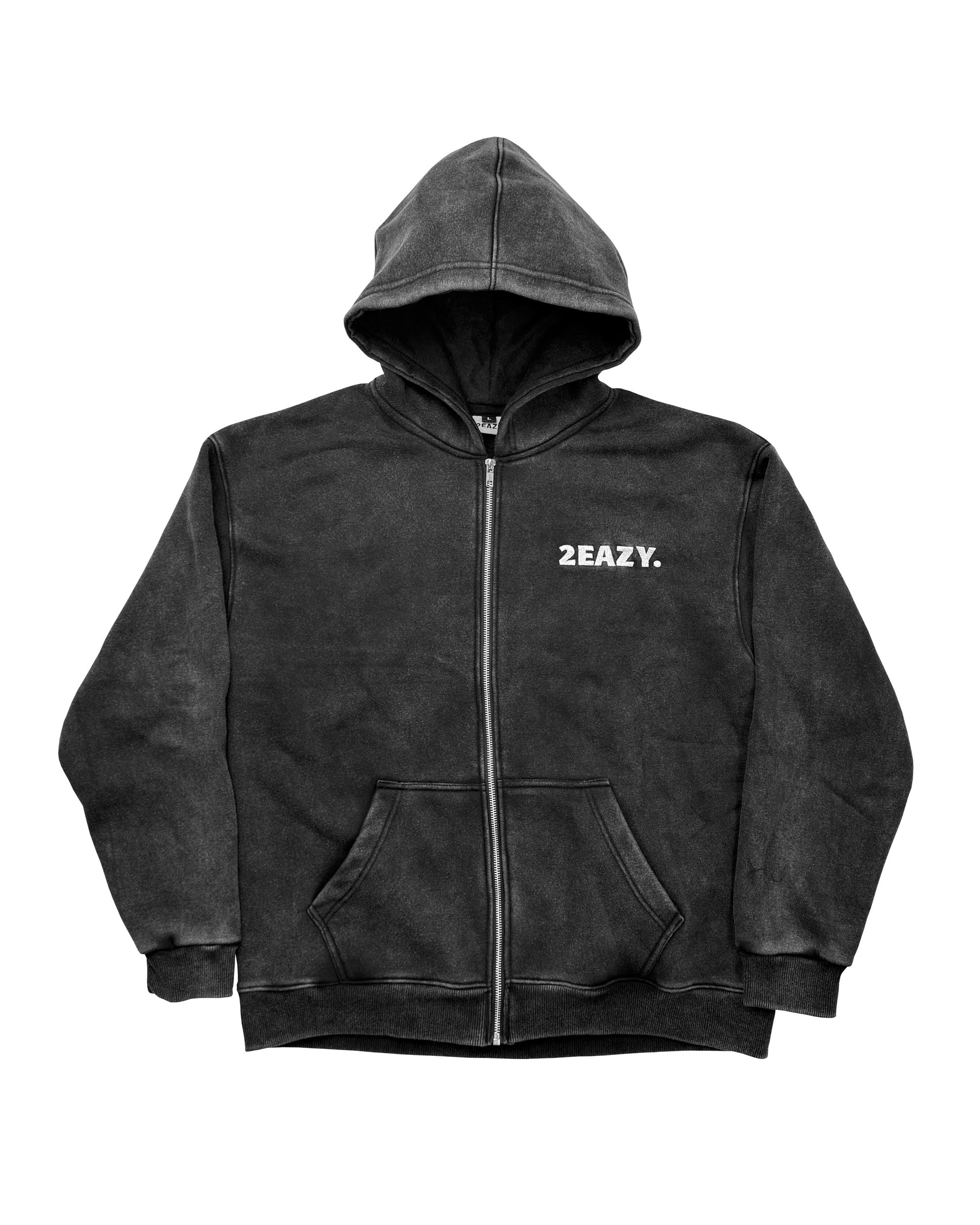 Full Zip Hoodie : Acid Wash Black